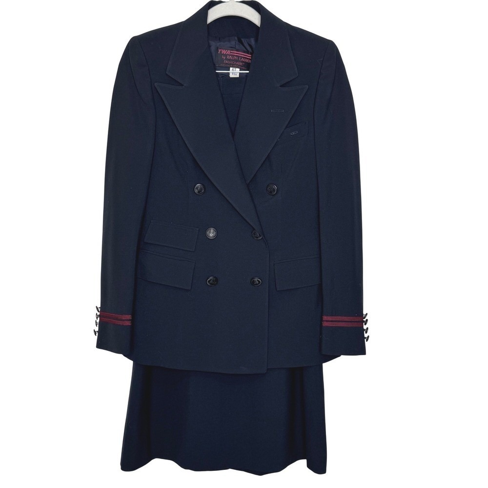 Vintage Twa Stewardess Outfit By Ralph Lauren Jacket/Skirt Navy Size 6 Vintage